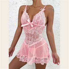 Sheer See Through Baby Doll Lingerie- Pink