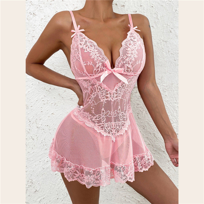 Sheer See Through Baby Doll Lingerie- Pink