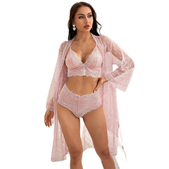 Elecurve Love 3 Piece Lingerie Set with Robe, Bra and Panty | Lingerie Set for Women | Pink (S)