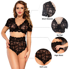 High Waist Premium Laced Black Lingerie Set by Elecurve