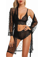 Elecurve Love 3 Piece Lingerie Set with Robe, Bra and Panty | Lingerie Set for Women