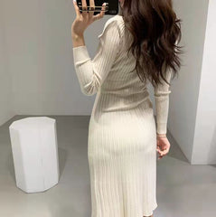 Alicia Knitted Ivory Long Sleeves Winter Dress