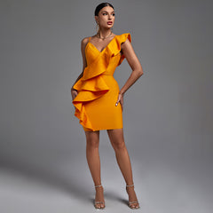 Peppy Orange Ruffle Party Dress